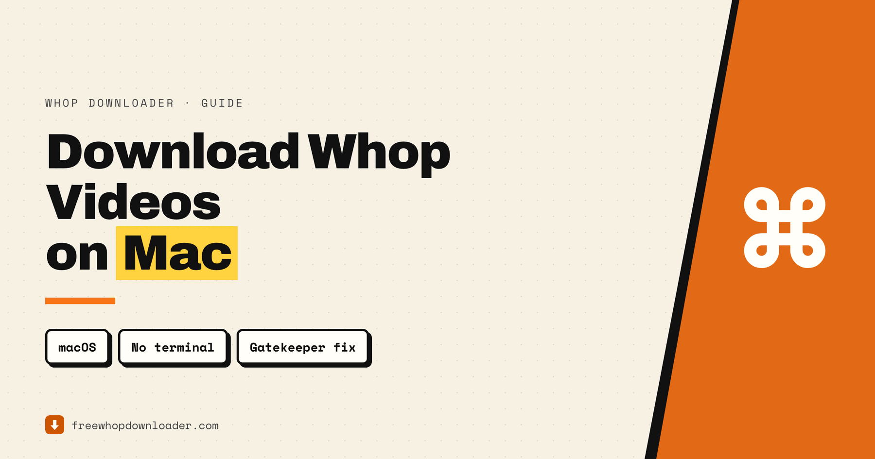 How to download Whop videos on Mac — guide cover showing a macOS download with no terminal required and the Gatekeeper fix