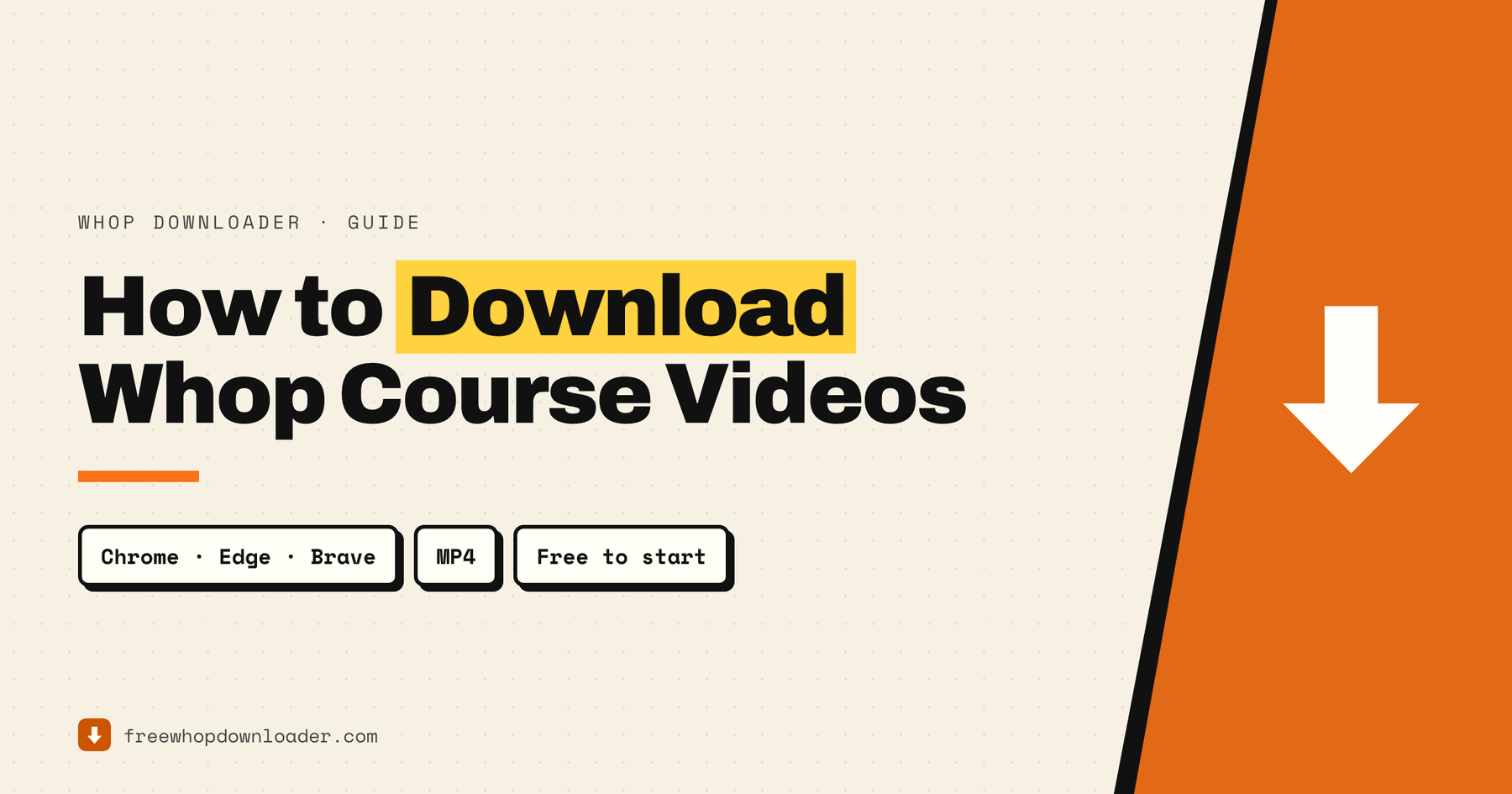 How to download Whop course videos — guide cover showing a one-click MP4 download in Chrome, Edge and Brave